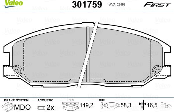 Valeo 301759 - Kit pastiglie freno, Freno a disco autozon.pro