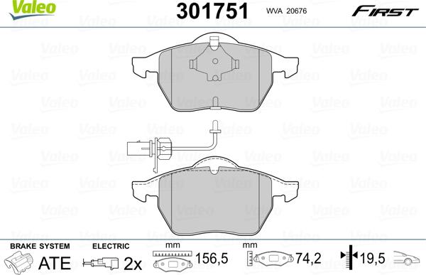 Valeo 301751 - Kit pastiglie freno, Freno a disco autozon.pro