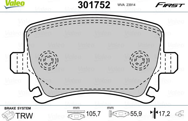 Valeo 301752 - Kit pastiglie freno, Freno a disco autozon.pro