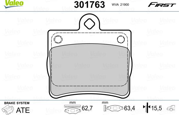 Valeo 301763 - Kit pastiglie freno, Freno a disco autozon.pro