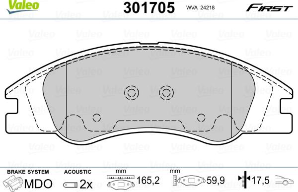 Valeo 301705 - Kit pastiglie freno, Freno a disco autozon.pro