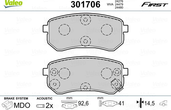 Valeo 301706 - Kit pastiglie freno, Freno a disco autozon.pro