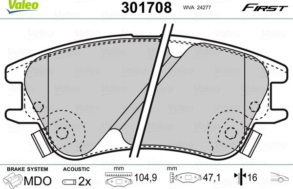 Valeo 301708 - Kit pastiglie freno, Freno a disco autozon.pro