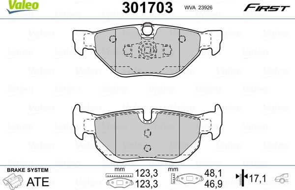 Valeo 301703 - Kit pastiglie freno, Freno a disco autozon.pro