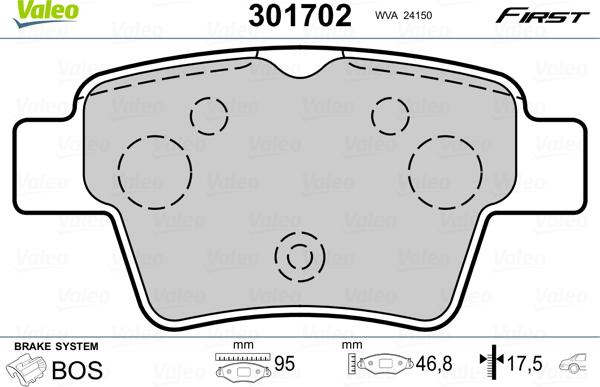 Valeo 301702 - Kit pastiglie freno, Freno a disco autozon.pro