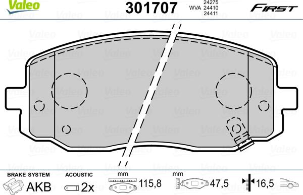 Valeo 301707 - Kit pastiglie freno, Freno a disco autozon.pro