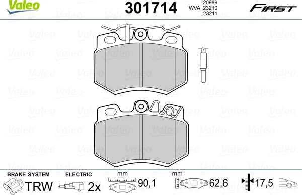 Valeo 301714 - Kit pastiglie freno, Freno a disco autozon.pro