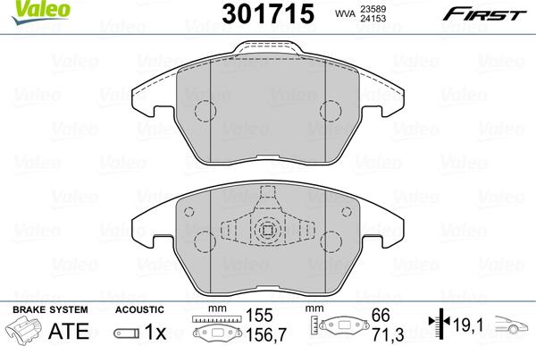 Valeo 301715 - Kit pastiglie freno, Freno a disco autozon.pro