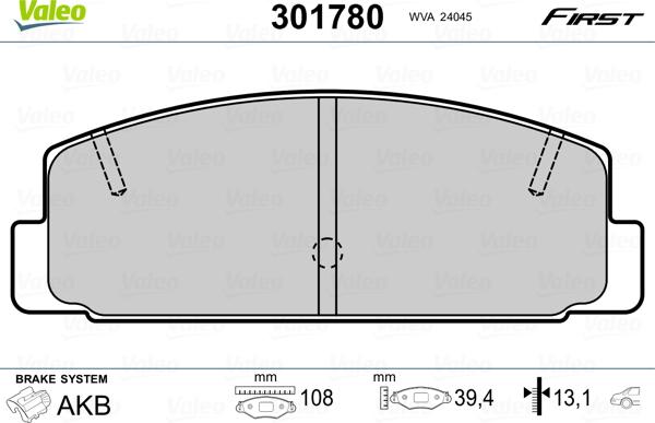 Valeo 301780 - Kit pastiglie freno, Freno a disco autozon.pro