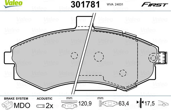 Valeo 301781 - Kit pastiglie freno, Freno a disco autozon.pro