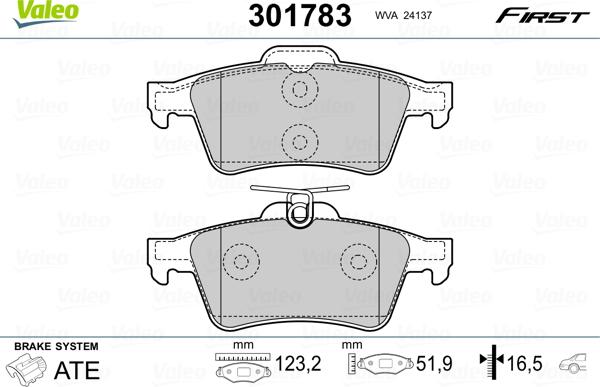 Valeo 301783 - Kit pastiglie freno, Freno a disco autozon.pro