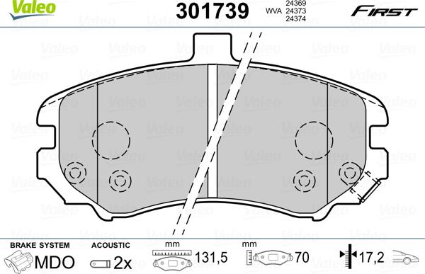 Valeo 301739 - Kit pastiglie freno, Freno a disco autozon.pro