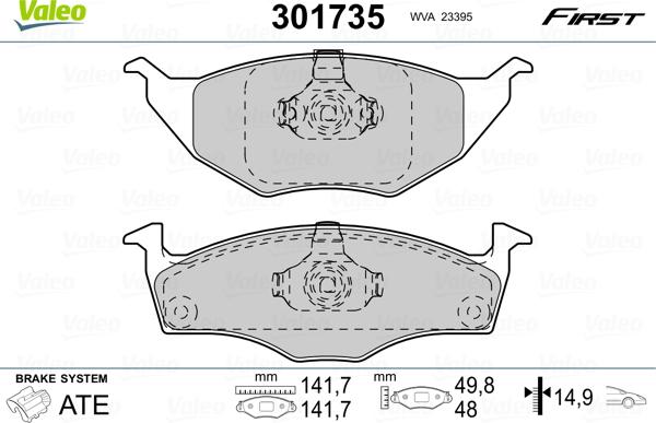 Valeo 301735 - Kit pastiglie freno, Freno a disco autozon.pro