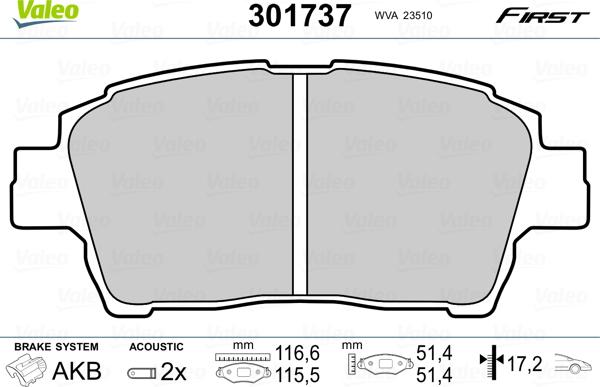 Valeo 301737 - Kit pastiglie freno, Freno a disco autozon.pro