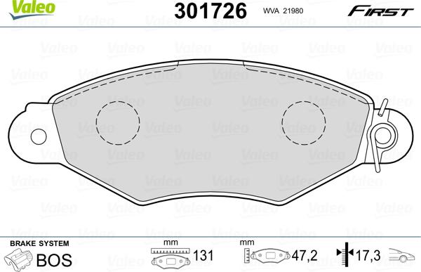 Valeo 301726 - Kit pastiglie freno, Freno a disco autozon.pro