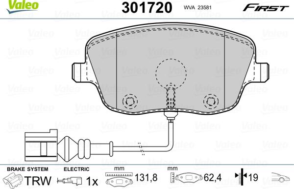 Valeo 301720 - Kit pastiglie freno, Freno a disco autozon.pro