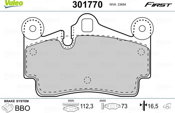 Valeo 301770 - Kit pastiglie freno, Freno a disco autozon.pro