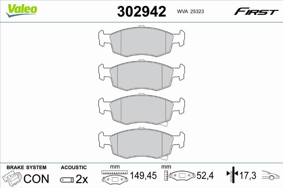 Valeo 302942 - Kit pastiglie freno, Freno a disco autozon.pro