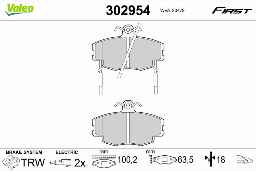 Valeo 302954 - Kit pastiglie freno, Freno a disco autozon.pro