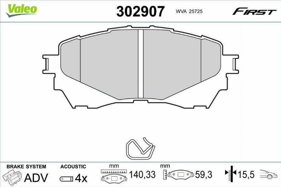 Valeo 302907 - Kit pastiglie freno, Freno a disco autozon.pro