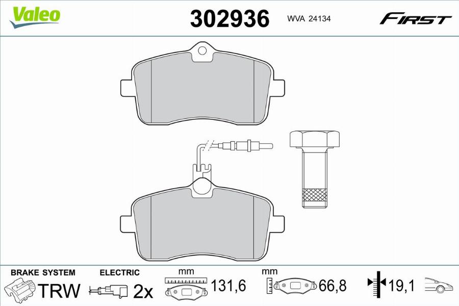 Valeo 302936 - Kit pastiglie freno, Freno a disco autozon.pro