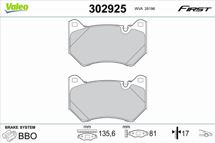 Valeo 302925 - Kit pastiglie freno, Freno a disco autozon.pro