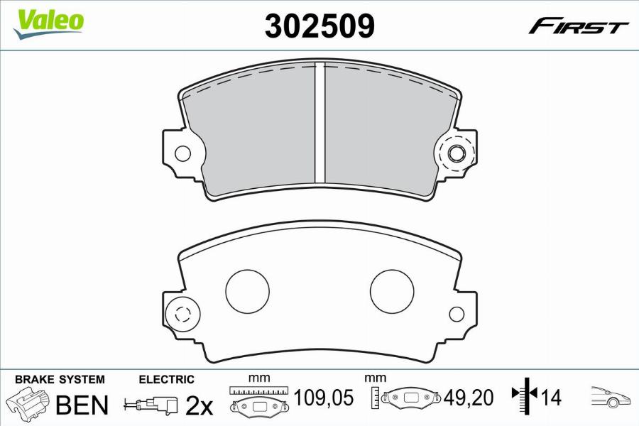 Valeo 302509 - Kit pastiglie freno, Freno a disco autozon.pro