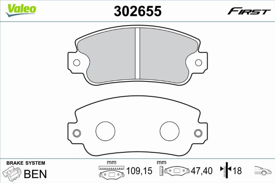 Valeo 302655 - Kit pastiglie freno, Freno a disco autozon.pro