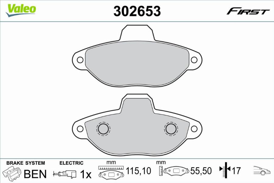 Valeo 302653 - Kit pastiglie freno, Freno a disco autozon.pro