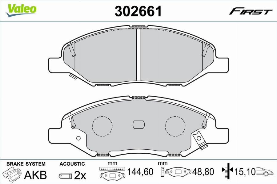 Valeo 302661 - Kit pastiglie freno, Freno a disco autozon.pro