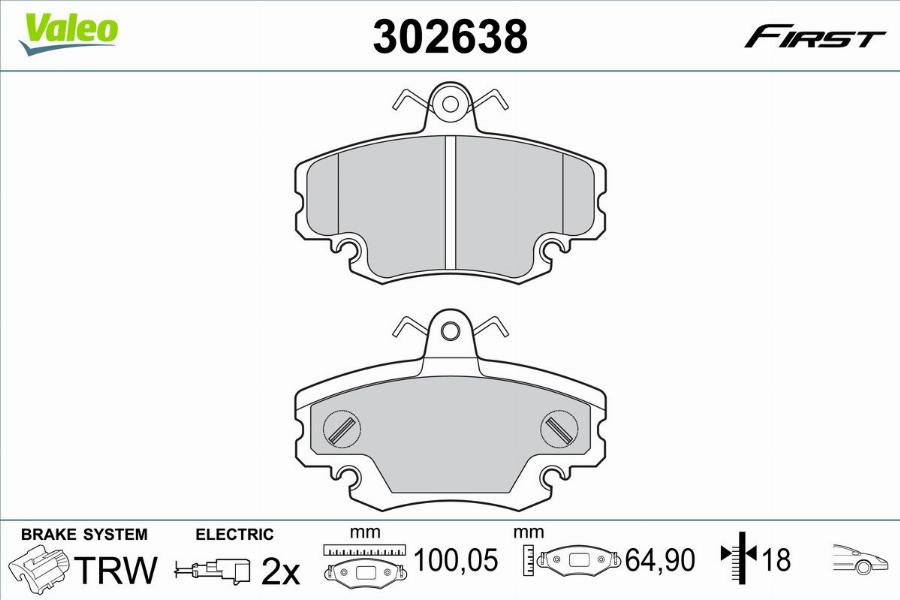 Valeo 302638 - Kit pastiglie freno, Freno a disco autozon.pro