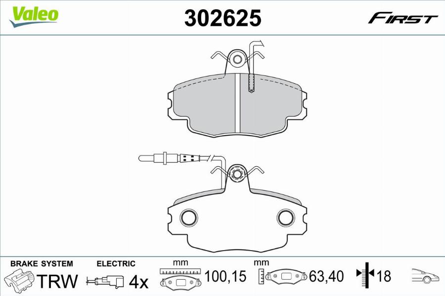 Valeo 302625 - Kit pastiglie freno, Freno a disco autozon.pro