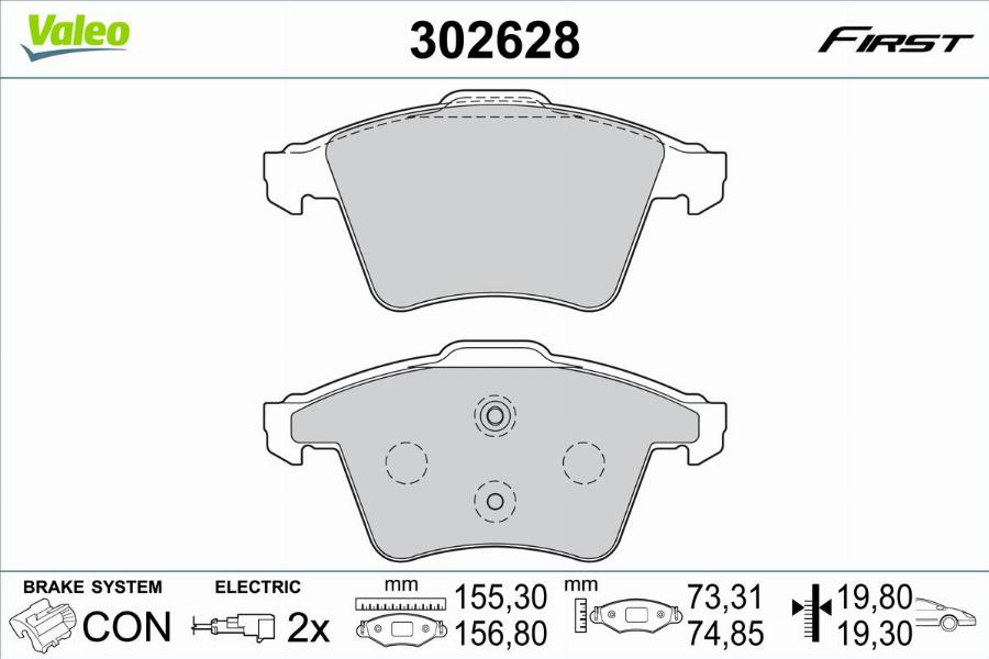 Valeo 302628 - Kit pastiglie freno, Freno a disco autozon.pro