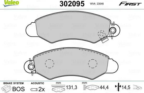 Valeo 302095 - Kit pastiglie freno, Freno a disco autozon.pro