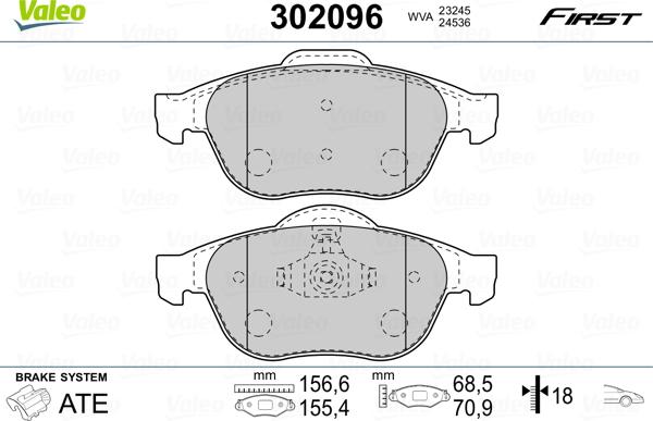 Valeo 302096 - Kit pastiglie freno, Freno a disco autozon.pro