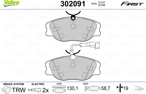 Valeo 302091 - Kit pastiglie freno, Freno a disco autozon.pro