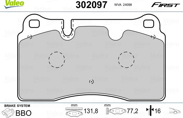 Valeo 302097 - Kit pastiglie freno, Freno a disco autozon.pro