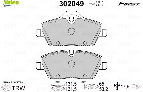 Valeo 302049 - Kit pastiglie freno, Freno a disco autozon.pro