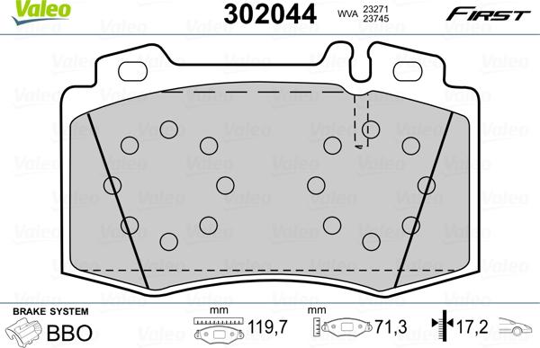 Valeo 302044 - Kit pastiglie freno, Freno a disco autozon.pro