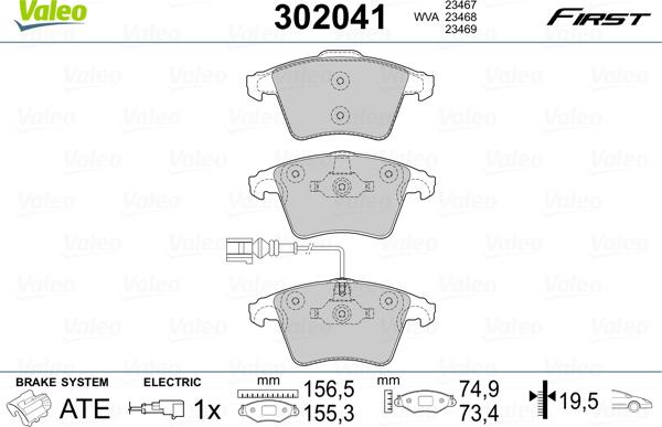 Valeo 302041 - Kit pastiglie freno, Freno a disco autozon.pro