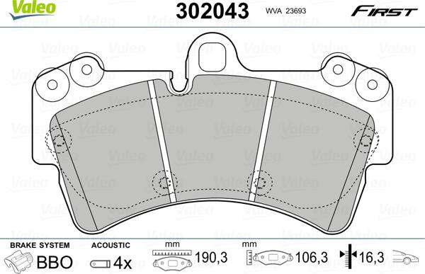 Valeo 302043 - Kit pastiglie freno, Freno a disco autozon.pro