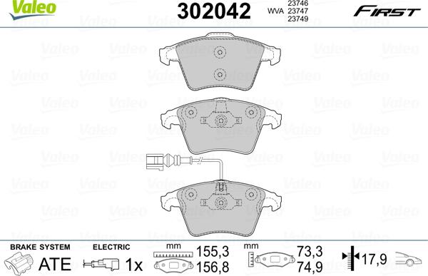 Valeo 302042 - Kit pastiglie freno, Freno a disco autozon.pro