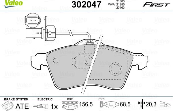 Valeo 302047 - Kit pastiglie freno, Freno a disco autozon.pro