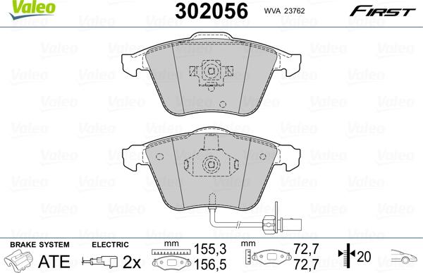 Valeo 302056 - Kit pastiglie freno, Freno a disco autozon.pro