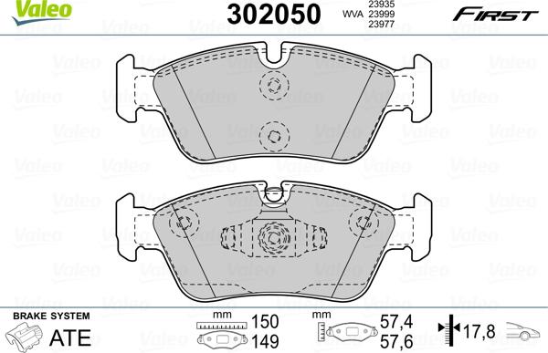 Valeo 302050 - Kit pastiglie freno, Freno a disco autozon.pro