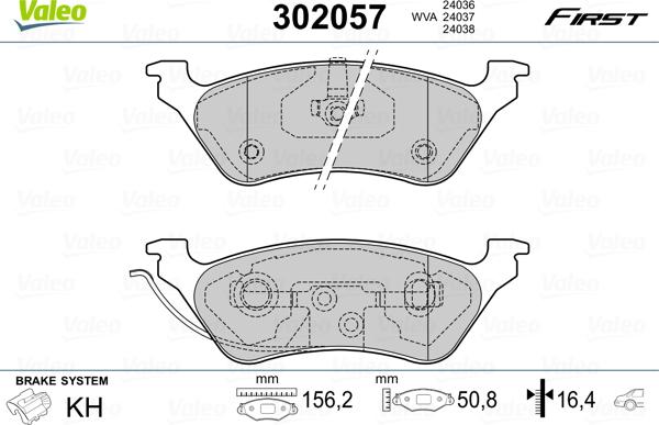 Valeo 302 057 - Kit pastiglie freno, Freno a disco autozon.pro