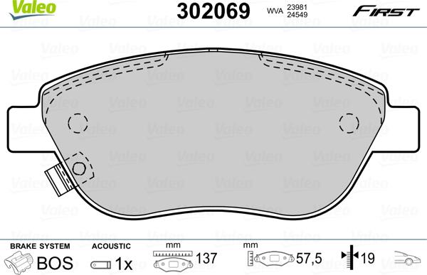 Valeo 302069 - Kit pastiglie freno, Freno a disco autozon.pro