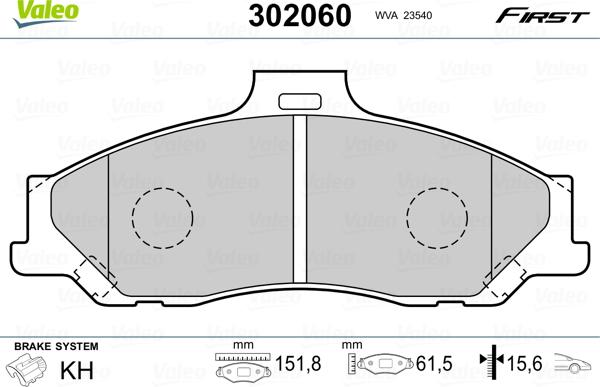 Valeo 302060 - Kit pastiglie freno, Freno a disco autozon.pro