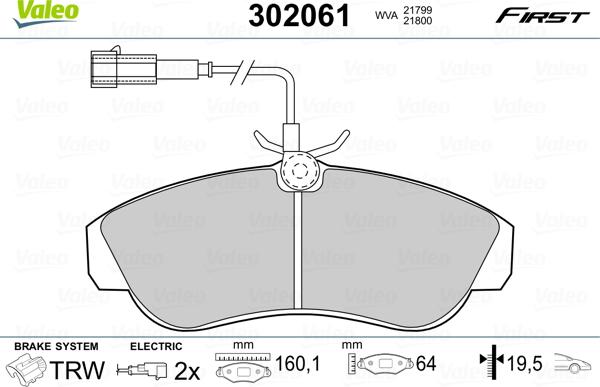 Valeo 302061 - Kit pastiglie freno, Freno a disco autozon.pro