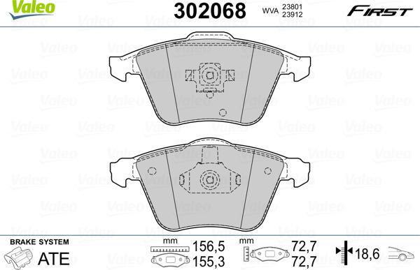 Valeo 302068 - Kit pastiglie freno, Freno a disco autozon.pro